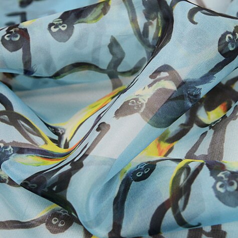 cartoon monkey print on blue silk organza silk fabric 10momme 55" width by yard,SOZ026