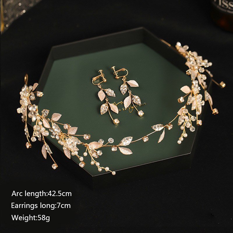 Koreanisch Stirnbänder für Frauen, Blume, Blatt Kristall Haar Perlen Ohrringe Schmuck-setzt für Braut Noiva Hochzeit FORSEVEN: 1