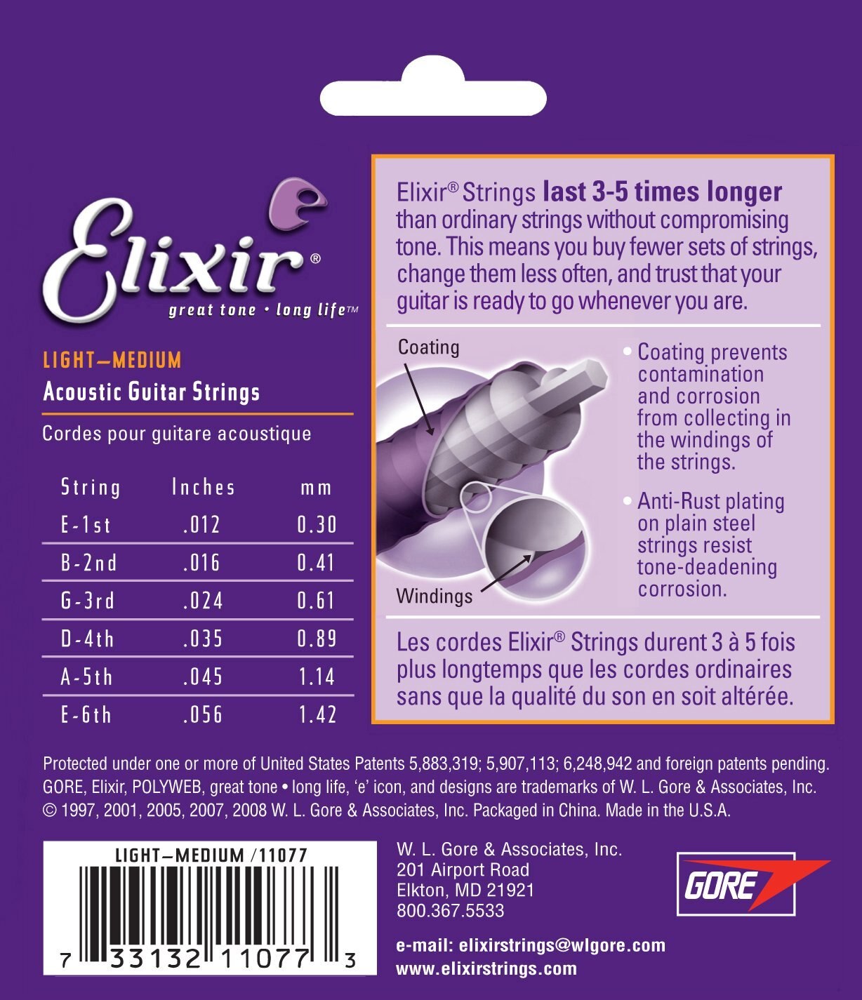 Elixir Original Strings 11077 Nanoweb 80/20 Acoustic Guitar Strings .012-.056 Medium Light