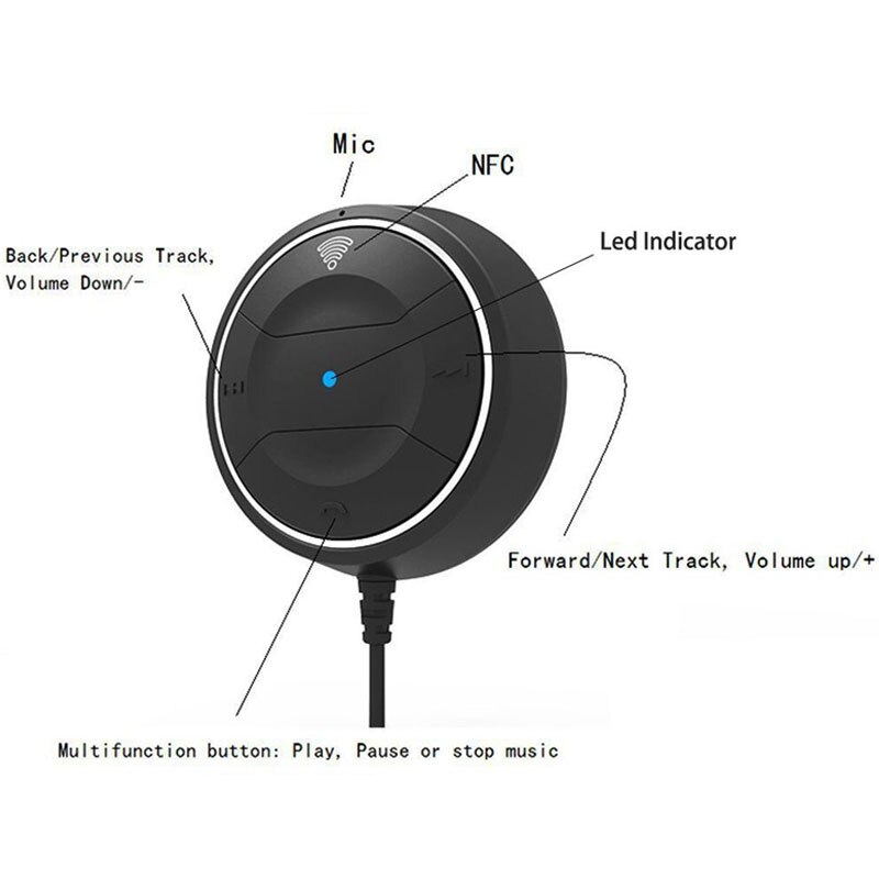 JaJaBor Bluetooth Kit de manos libres para el automóvil con función NFC + AUX de 3,5mm receptor de música Aux altavoz 2.1A cargador de coche USB