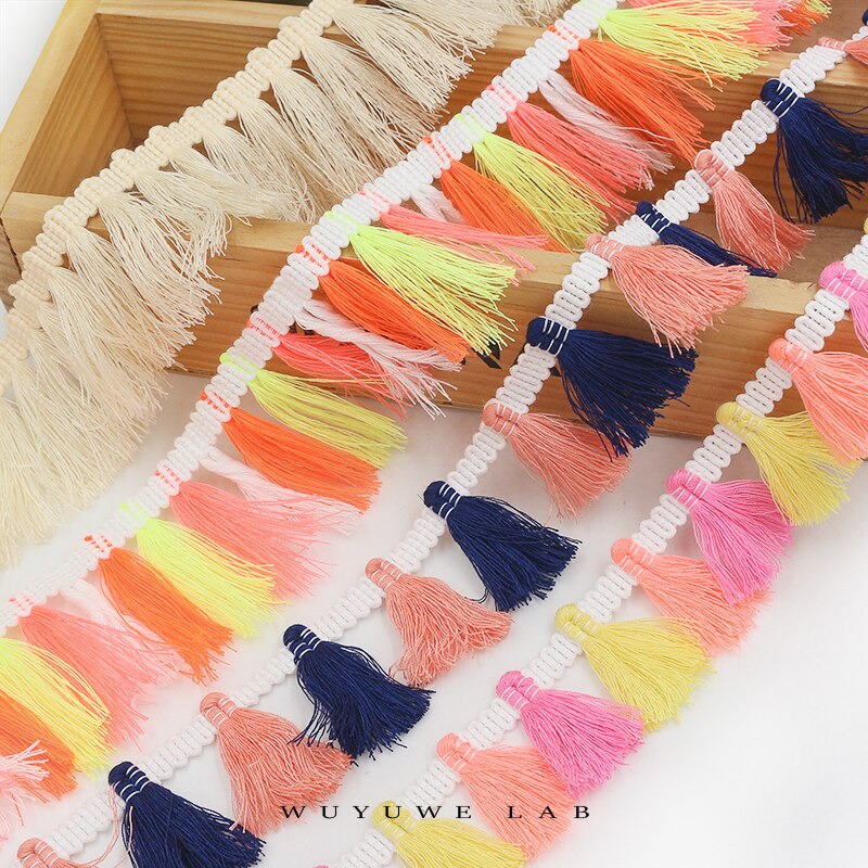 3M/lot Beautiful Fringe Beige Multicolor Tassel Lace Trim Tassel Curtain Clothing Skirt Sewing Craft Material Accessories 4.5cm