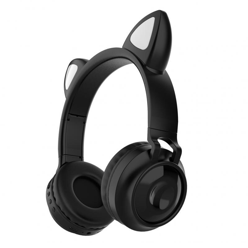 Bluetooth 5.0 Headphones LED Noise Cancelling Girls Kids Cute Headset Jack 3.5mm With Microphone Wireless Headphones: 03 black