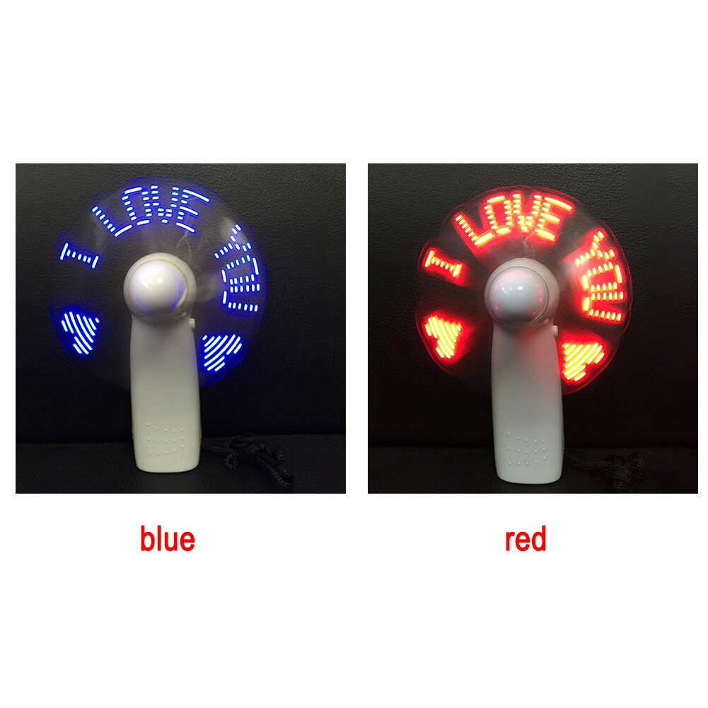 USB Handheld Fan Gadgets Flashing I Love You LED Cooler Desktop Cooling Fan with Characters Messages