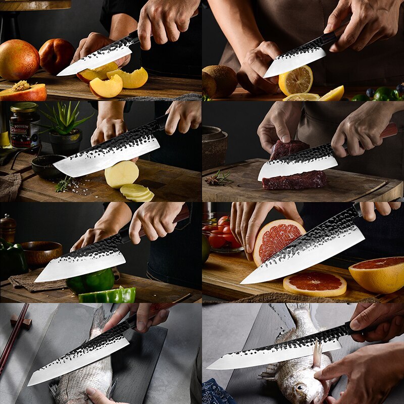 Ensemble de couteaux de Chef japonais Santoku Nakiri, couperet, utilitaire de tranchage, outils de boucherie en acier inoxydable 440C