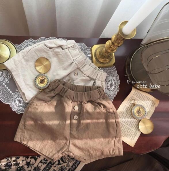 Tinta unita Vintage lino estate ragazzi ragazze bambino semplice All-match pantaloncini bambini Bebes pantaloni corti 1-6Y 2021 nuovo arriva