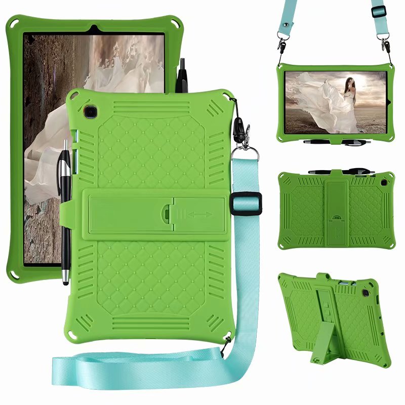 For Galaxy Tab S6 Lite 10.4 kids Case For Samsung Galaxy Tab S6 Lite P610 P615 Tablet Case Silicon Cover + pen + strap: Green