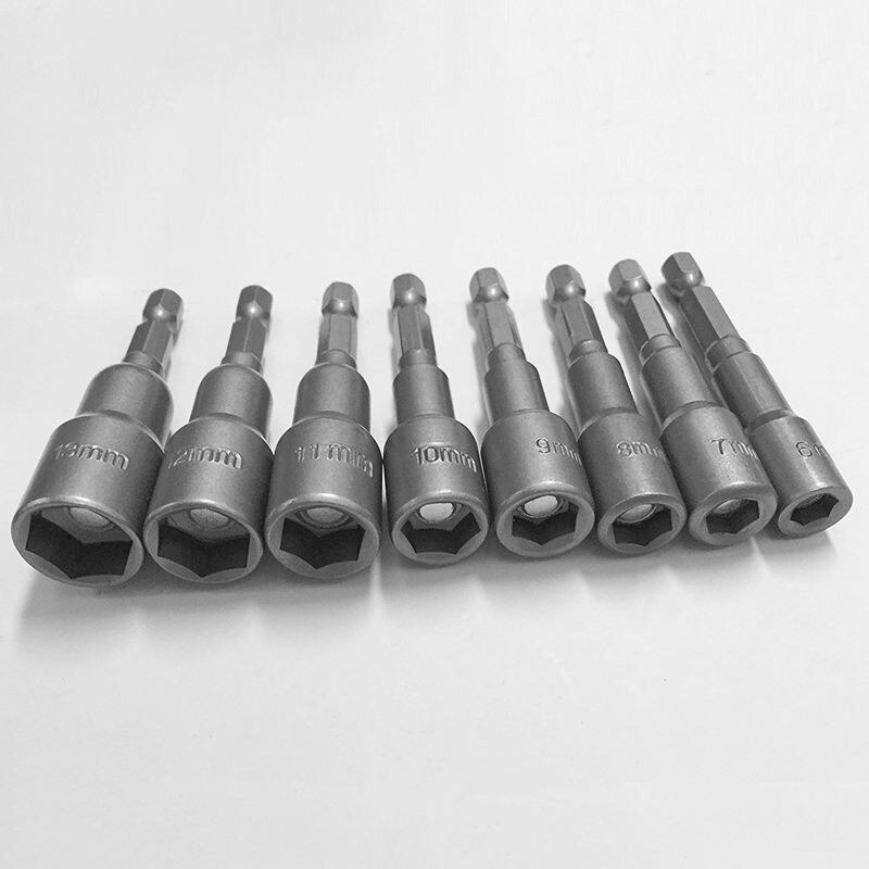 Eleg -8 stk 1/4 tommers hex magnetisk mutter driver sokkelsett metriske slagbor 6 to 13mm adapter