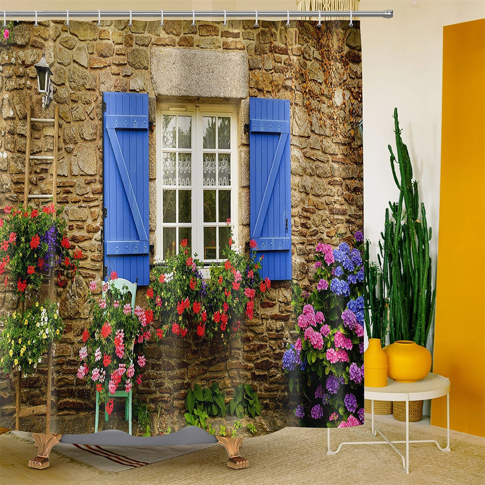 Natuur Douchegordijnen Bos Bad Gordijn Polyester Stof Badkamer Scheidingswand Met Haken Schilderachtige Decor Douchegordijn: 180*200Cm / Blauw