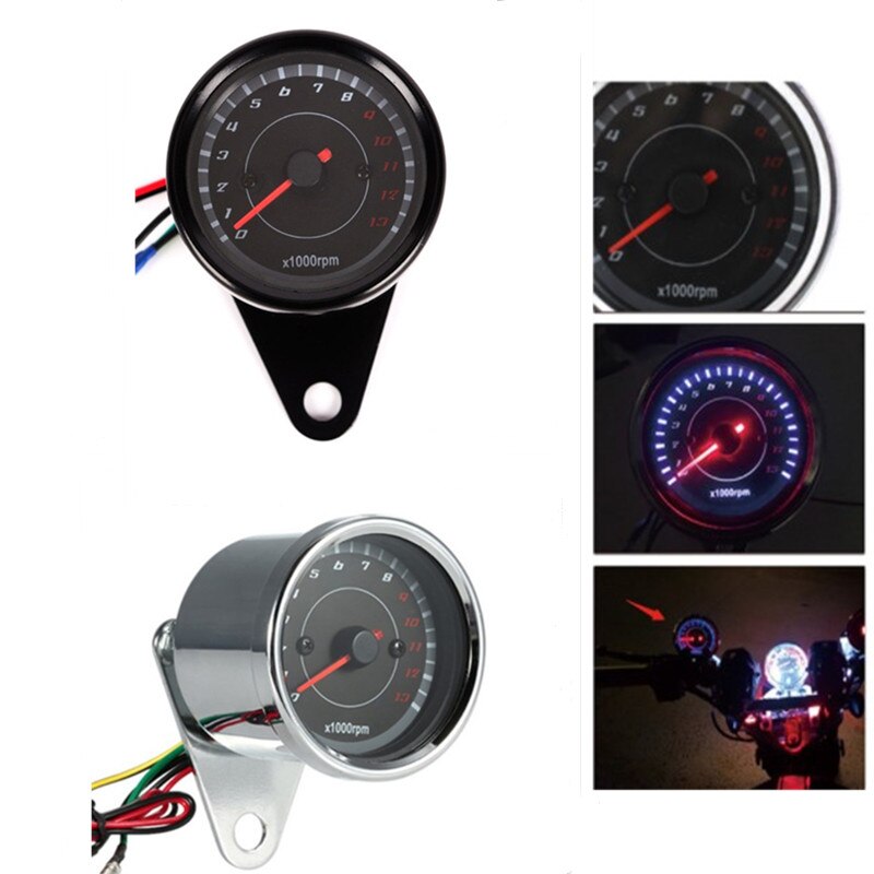 Motorcycle Tachometer Meter LED Backlight Gauge Rev Counter 12V Auto Tacho Meter Pointer 0-13000 RPM Universal Refit Accessories