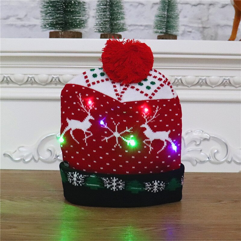 Gorros navideños con luces LED para niños y adultos, gorro de punto colorido y luminoso, de decoración navideña: style 3