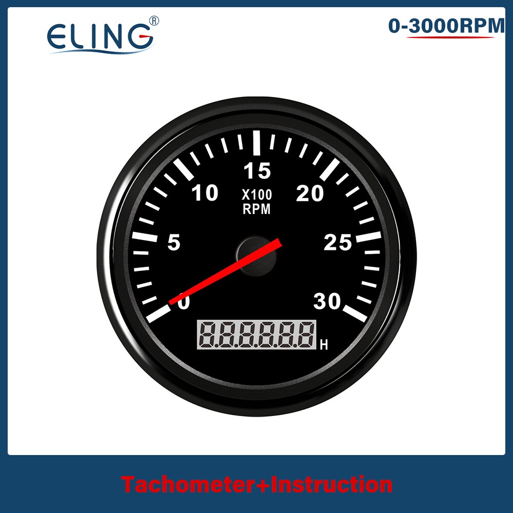 ELING Universal- 3-8K RPM Tachometer Umdrehung Zähler Tacho Messgerät mit Stunde Meter 85mm Benzin Diesel- 12V 24V verrotten Hintergrundbeleuchtung: 3K-BN