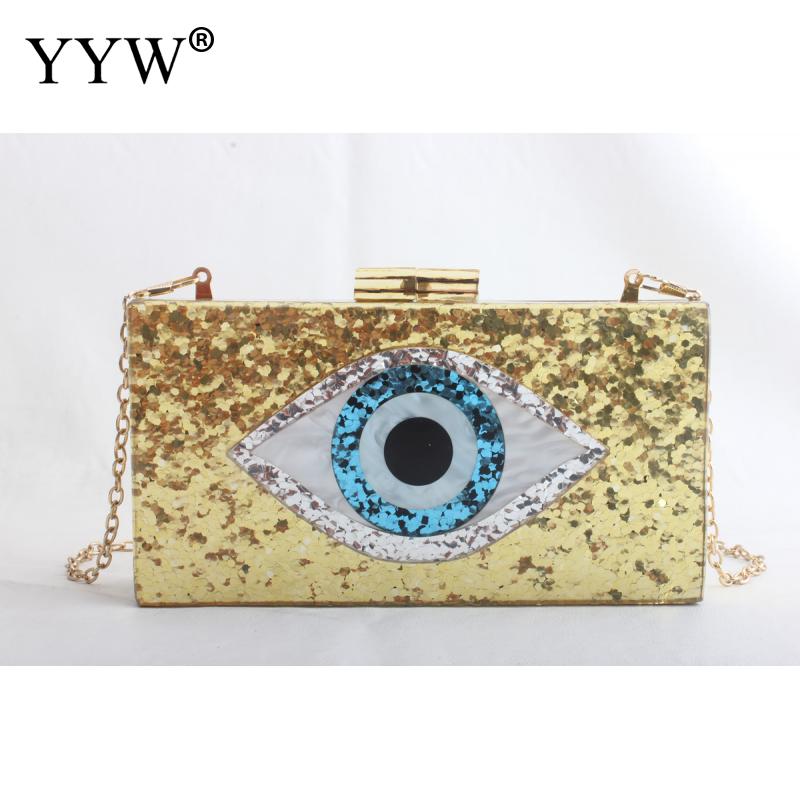 Acryl crossbody tas, dames clutch in de stijl van ogen, zilvergouden pailletten box clutches en handtassen met ketting, schoudertassen
