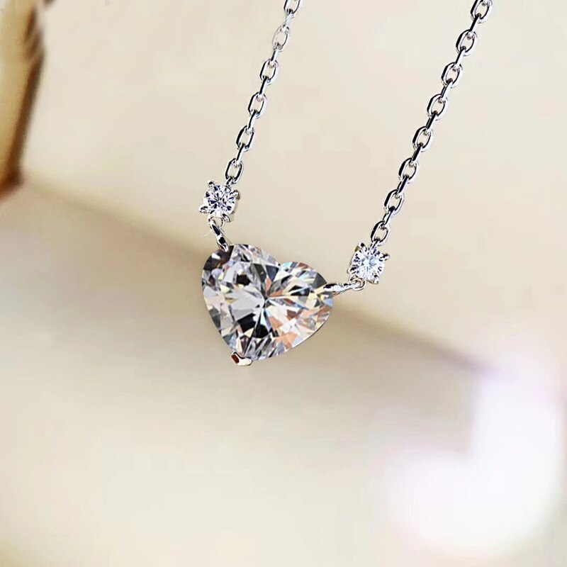 Colgante de diamante de laboratorio con forma de corazón brillante para mujer, gargantilla de plata de ley 100% auténtica, colgantes de boda, collar para mujer, joyería nupcial