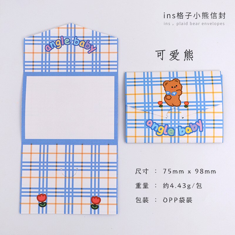 Cartoon Leuke Grid Bear Bunny Envelop Beste Wensen Opvouwbare Bericht Notepad Verjaardag Zegen Wenskaart Kleine Briefpapier: Cute Bear 1PC
