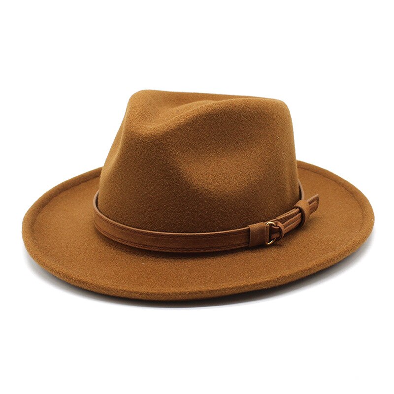 lidafish Wool Felt Fedoras Hats For Men Autumn Winter Trilby Cap Curved Brim Formal Jazz Dress Hat: Light brown