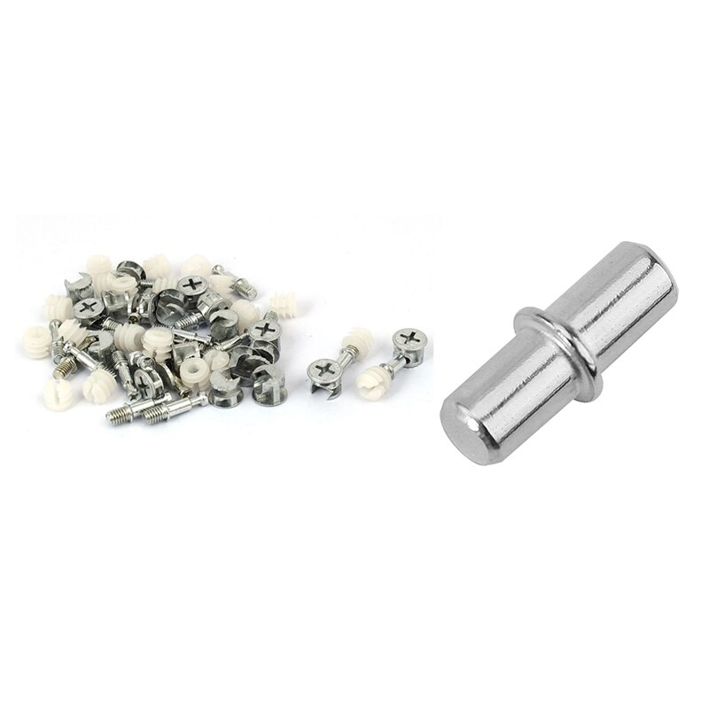 20 Sets Cam LOCK Connecting Fitting Dowel Nut Assembly &amp; 100 Pcs Hardware, Shelf And Support, Shelf Pins, 5Mm Shelf Pins: Default Title