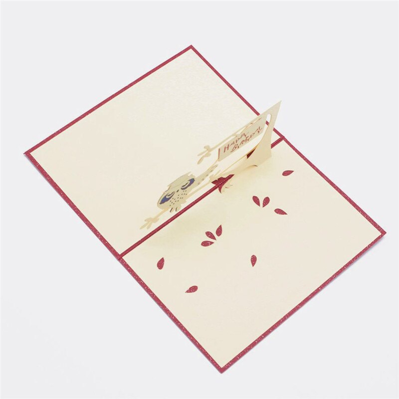 1pcs Owl Style Handmade 3D Pop Up Cards Invitations Letter Christmas Happy Birthday Greeting Card Postcard Folding Type