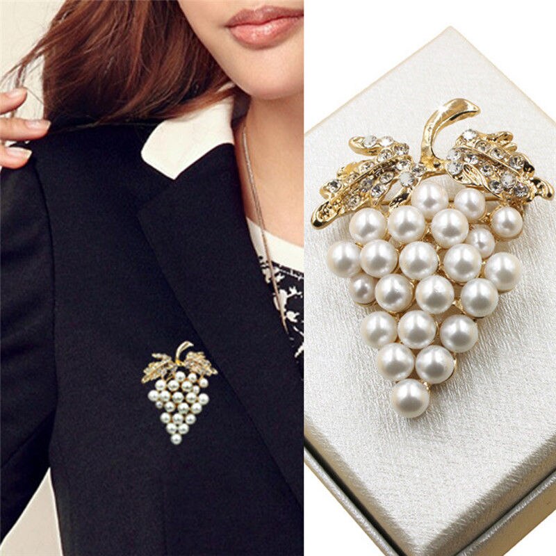 Grapes Brooches Gold-color Imitation Pearl Brooch Rhinestone For Wedding Bridal Dresses Hijab Clip Scarf Buckle Pins