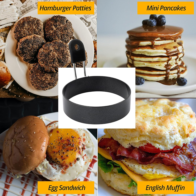 🍳 Anillo Para Huevo Antiadherente (2 Uds + Cepillo) – Molde Redondo Perfecto Para Sándwiches De Huevo Frito, Acero Inoxidable