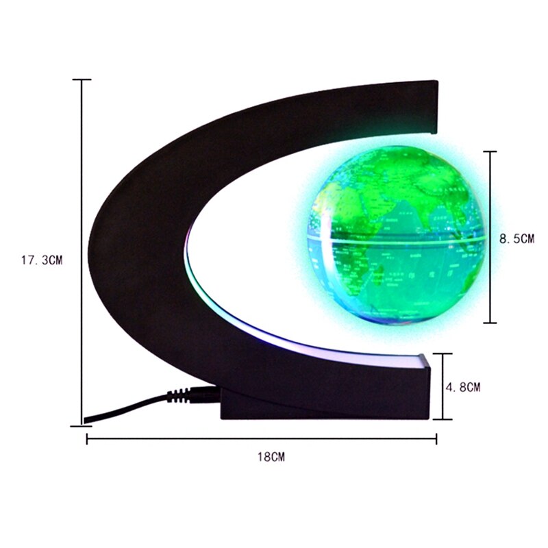 Globe with LED Lights, 360 degree C-Shaped Magnetic Levitation World Map of the Globe, Suitable for Education UK Plug