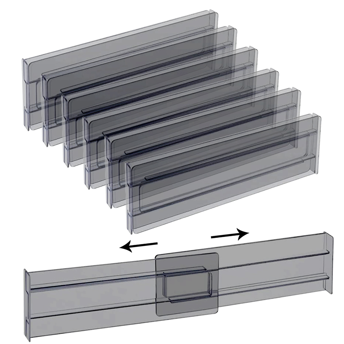 4//10Stck transparenter schwarzer Schubladen teiler, Kunststoff transparent schwarz verstellbarer Schubladen teiler: Braun