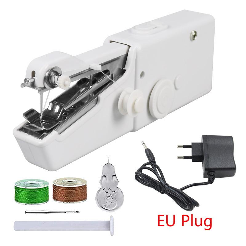 White Mini Sewing Machine DIY Clothes Small Stitch Machine Household Needlework Set Portable Sewing Machines with Sewing Kit: WT- Set 3 - EU Plug