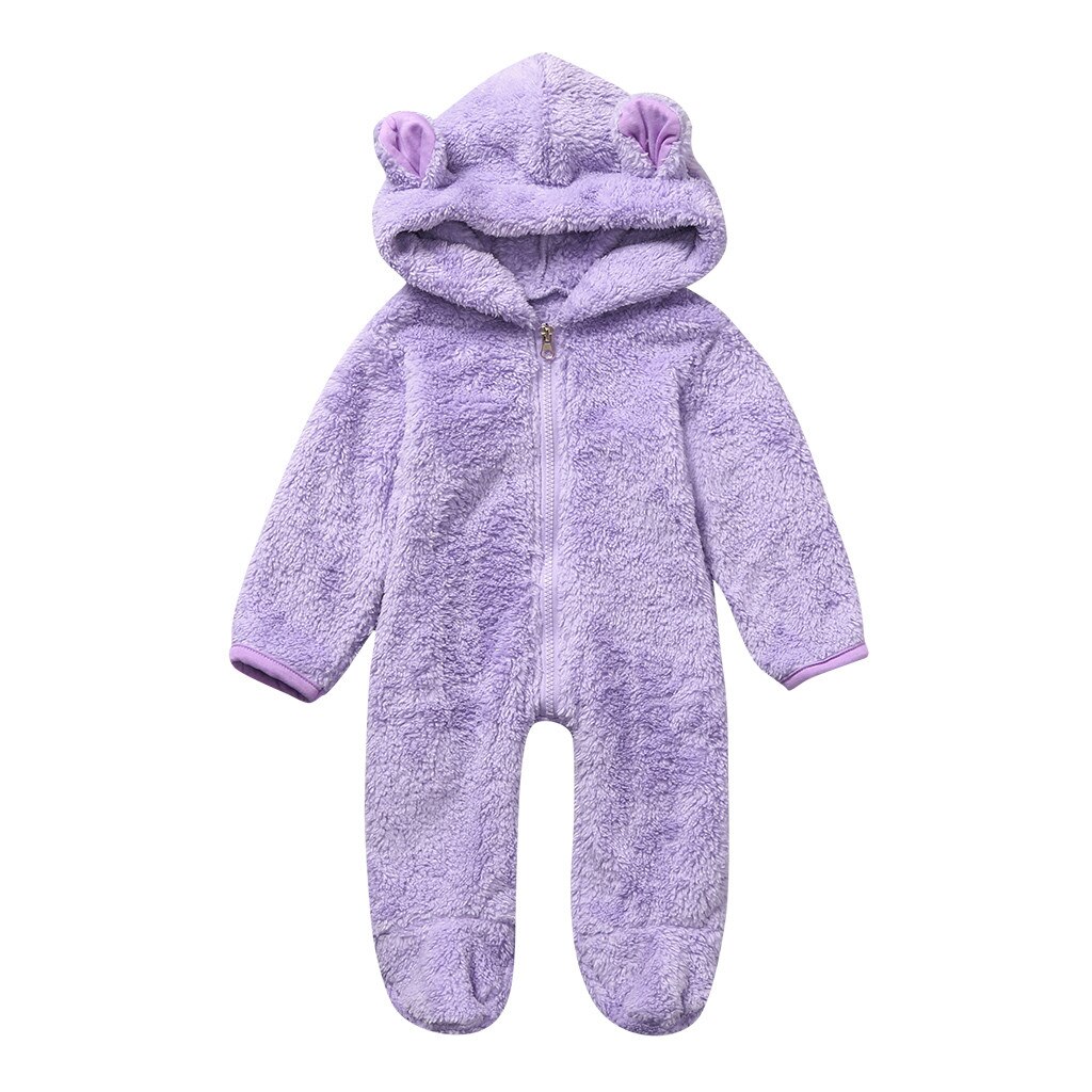 Pasgeboren Baby Jongen Winter Fleece Jumpsuit Solid Hooded Romper Warme Jas Uitloper: Paars / 18m