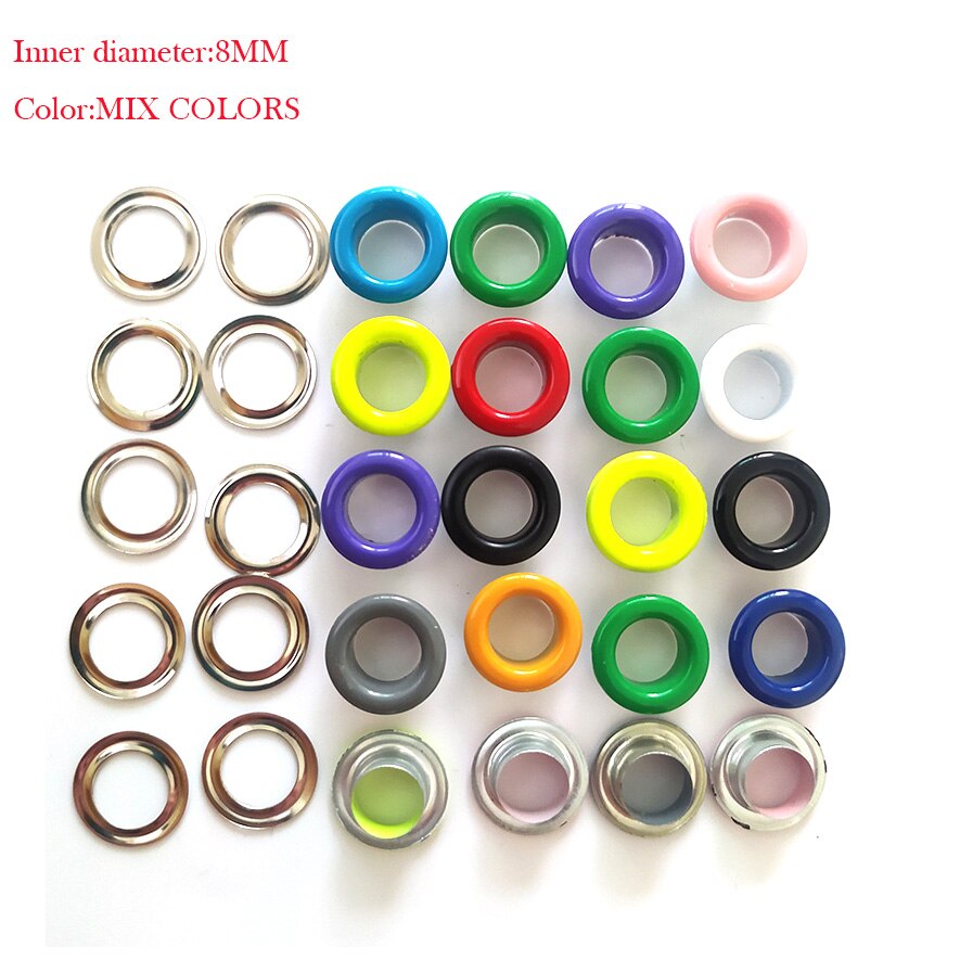 100pcs 3/4/5/6/8/10mm Multicolor Metal Eyelets Rivets Button holes Painted eyelets buckle mixed: 8mm mix colors