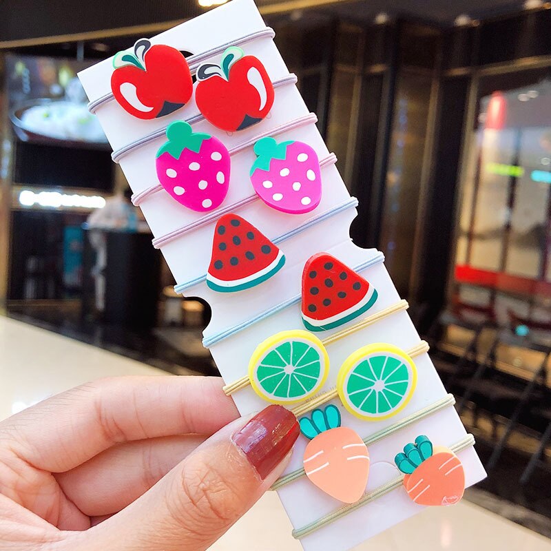 Mooie Cartoon Kinderen Paardenstaart Houder Chouchou Kit Fruit Elastische Rubberen Haarband Set Haar Ring Kinderen Haar Accessoires: 4