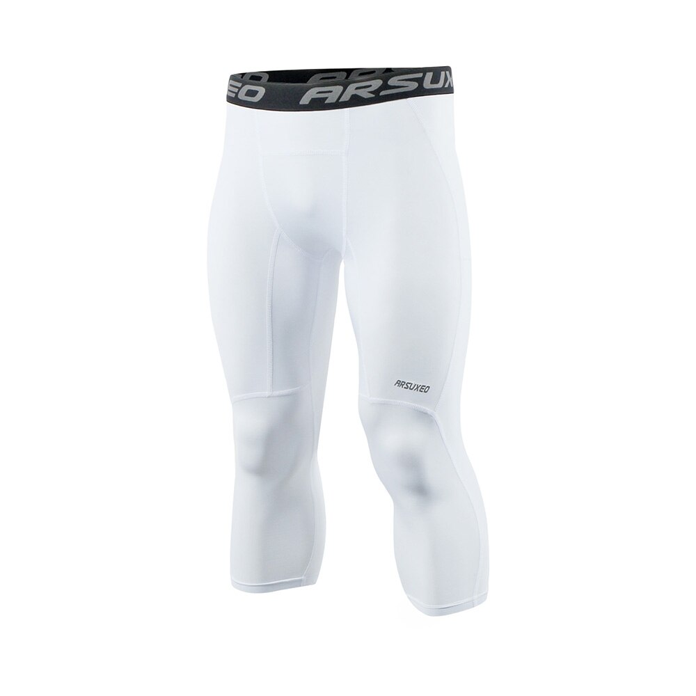 ARSUXEO Men's 3/4 Compression Tights - Running, Fitness, Training Activewear: White / L (European Size)
