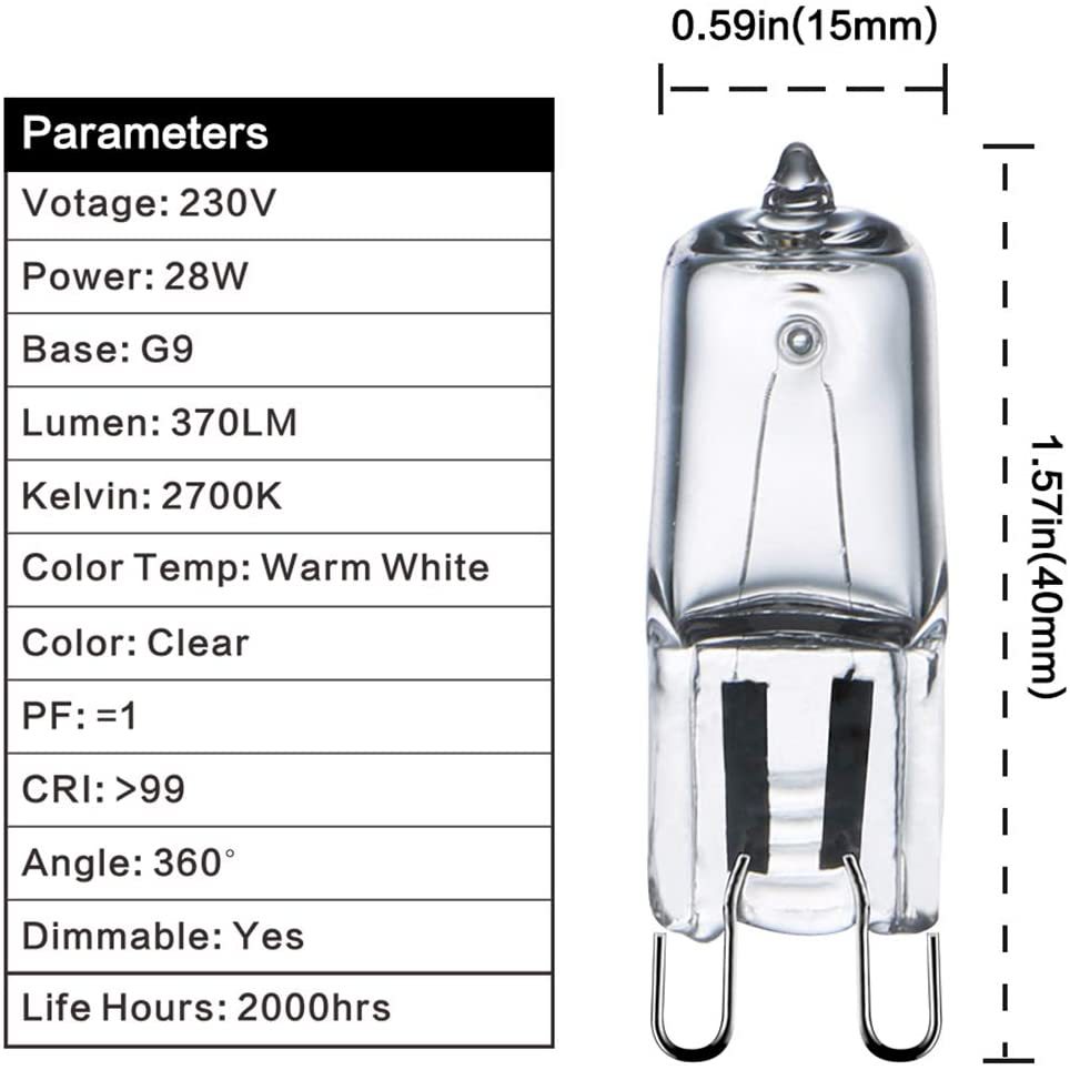10Pcs/lot G9 halogen bulb glass bulb 42W 220V High Lumenious G9 Lamp