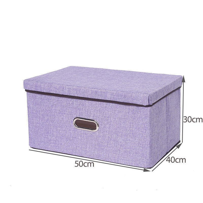 Large Foldable Storage Bin with Lid Linen Fabric Storage Box Organizer Containers Cube Divider for Bedroom Closet Office: purple-50x40x30