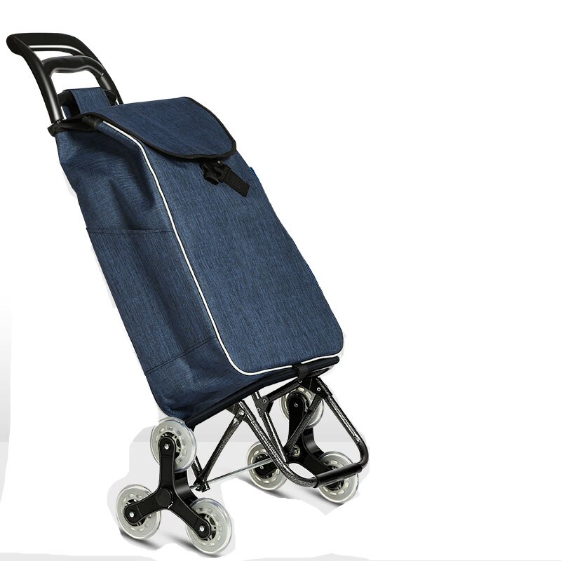 Zes Wiel Opvouwbare Klimmen Winkelwagen Draagbare Winkelwagen Staal Trekstang Trolley Met 600D Oxford Doek Boodschappentas