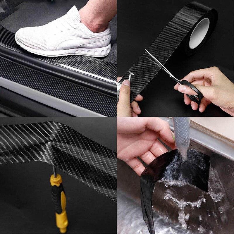 Carbon Fiber Auto Sticker Protector Strip Nano Sticker Auto Instaplijsten Anti Kras Tape Botsing Scuff Diy Plakken Bescherming Film