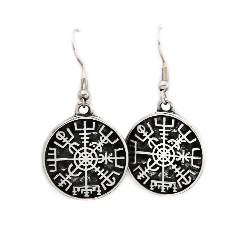 Boucles d'oreilles boussole Rune Viking Vintage simples pour femmes et filles, en acier inoxydable 316L, amulette nordique à la , bijoux ,