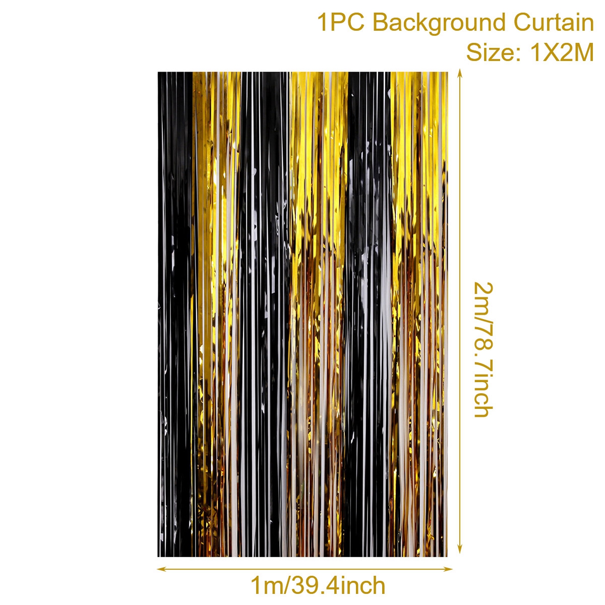 Cortina de fondo para , lámina metálica con flecos, brillo, decoración de pared para cumpleaños, boda, zona de fotos, color negro y dorado