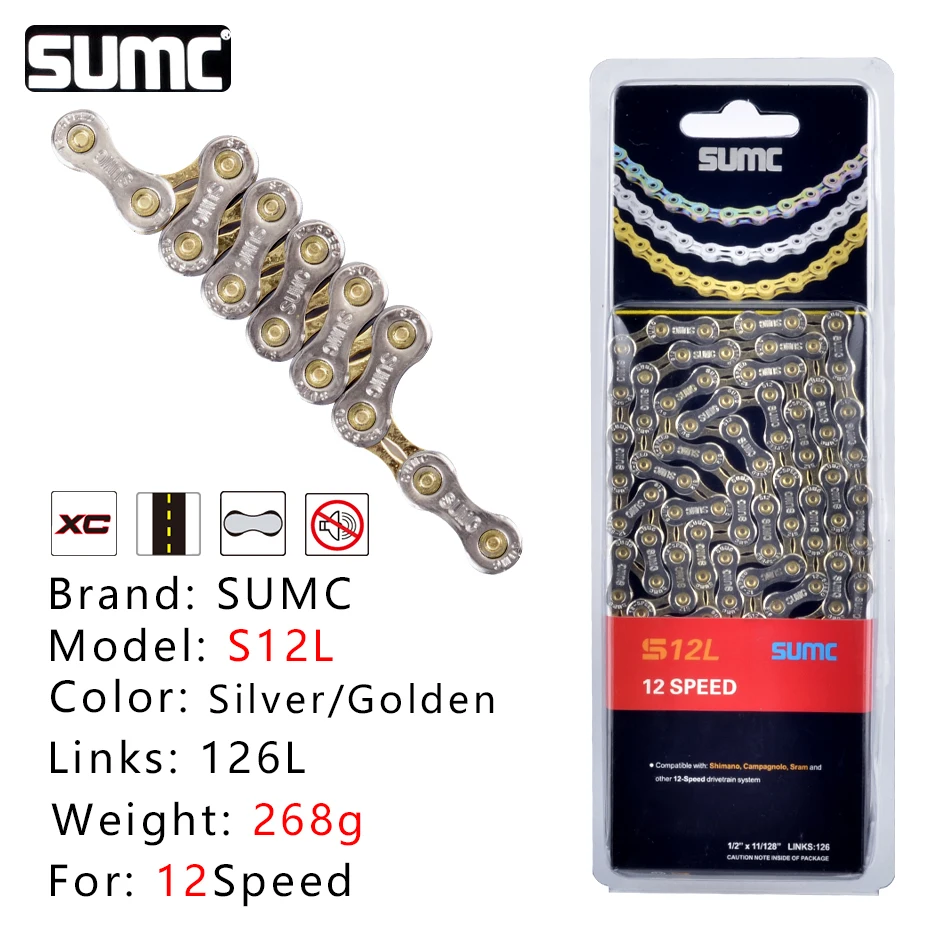 SUMC 9/10/11/12 Speed Bicycle Chain MTB Mountain Road Bike Chain for SHIMANO Campagnolo SRAM Half Hollow Bicycle Chain 116L: Light Grey
