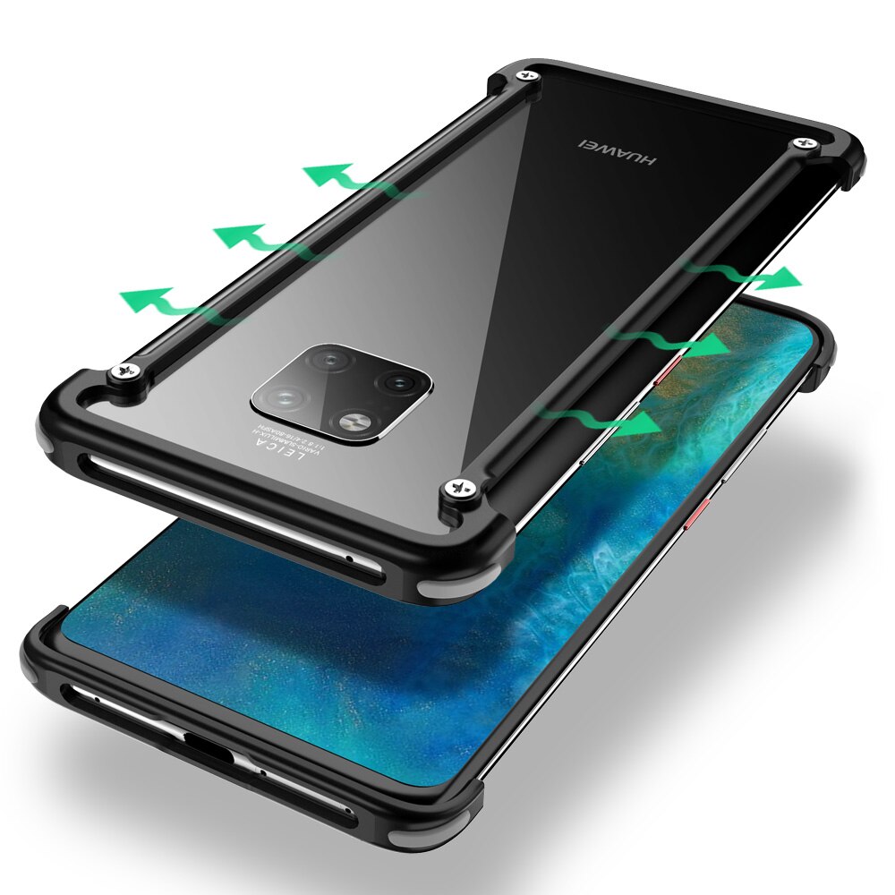 Padcover airbag metal quadro forma à prova de choque caso do telefone para huawei companheiro 20 rs 20x 20 pro luxo telefone pára-choques com filme traseiro presente