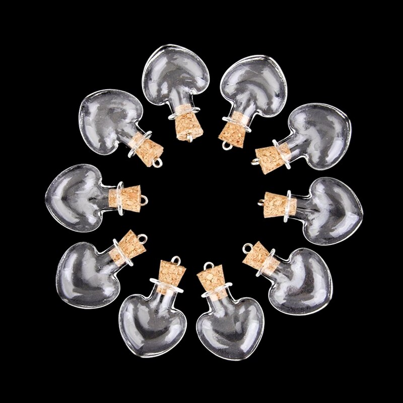 10 stuks glazen kurk fles glazen ampullen wol fles hangers hartvorm-abux