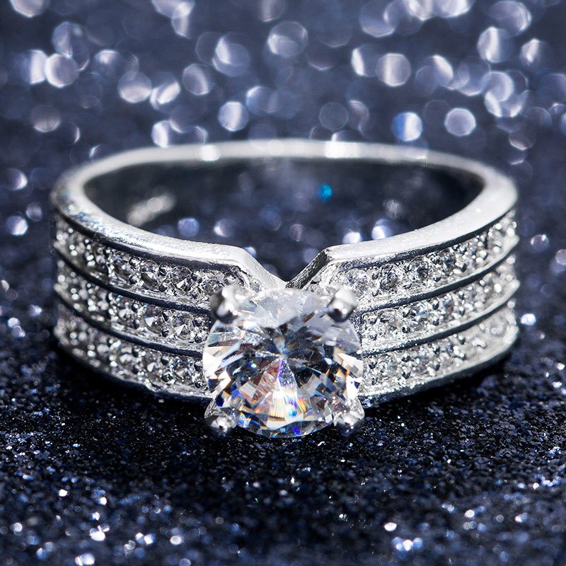 HUITAN Wedding Ring Band Brilliant Cubic Zircon Prong Setting Engagement Ring With Micro Paved Bridal Women Ring