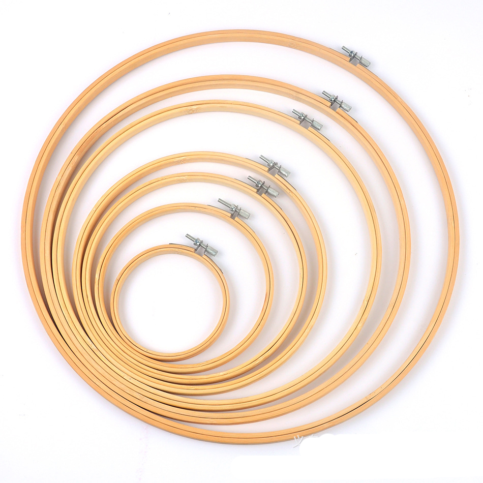 Juego de marco de aros de bordado de madera de 10-30cm, anillos de aro de bordado de bambú para manualidades con aguja de punto de cruz DIY