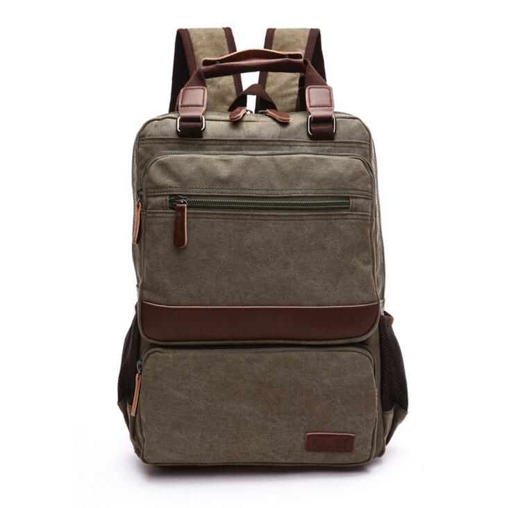 X-Online 032317 preppy style student school bag man canvas travel backpack: Army Green