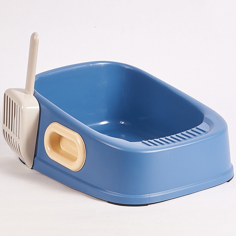 PP Material Double-eared Square Pet Cat Litter Box Anti-splashing Cat Toilet Semi-enclosed Pet Cat Litter Box Tray Accessories: Blue / 39X30X16CM