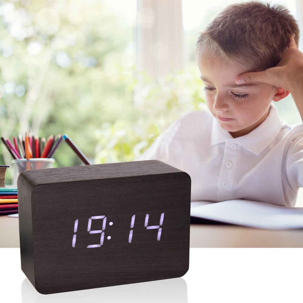 Houten bamboe led digitale wekker klok despertador moderne temperatuur bureauklok led elektronisch