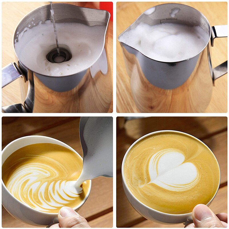 Rechargeable Handheld Milk Frother with 2 Stainless Whisks 3-Speed Adjustable &Art Stencils Perfect for Coffee/Egg Mix
