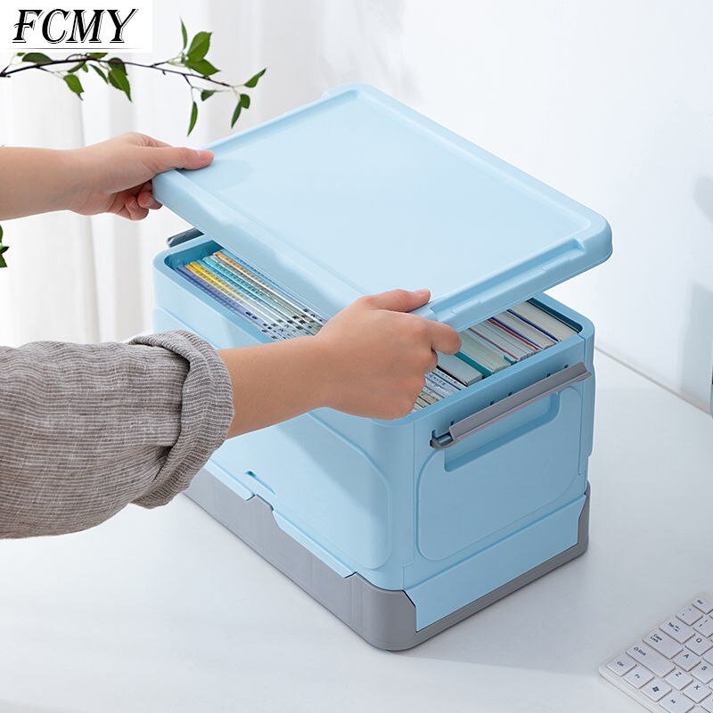 Big Storage Case Folding Student Desktop Organizing Container Basket Handbook Book Stationery Plastic Storage Box Desk Storage