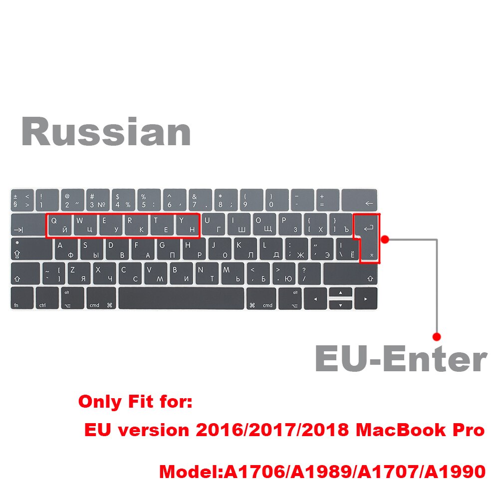 Coque de protection pour clavier russe avec barre tactile, film de protection pour Macbook Pro 13 15, pour modèle A1706/A1989 A1707 A2159 A1990 EU
