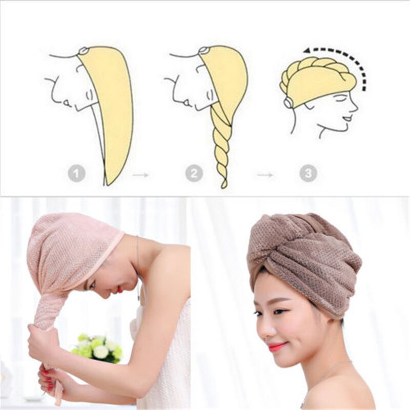 Turbante giro seco ducha de microfibra toalla para envolver el cabello secado Spa baño cabeza de HatR