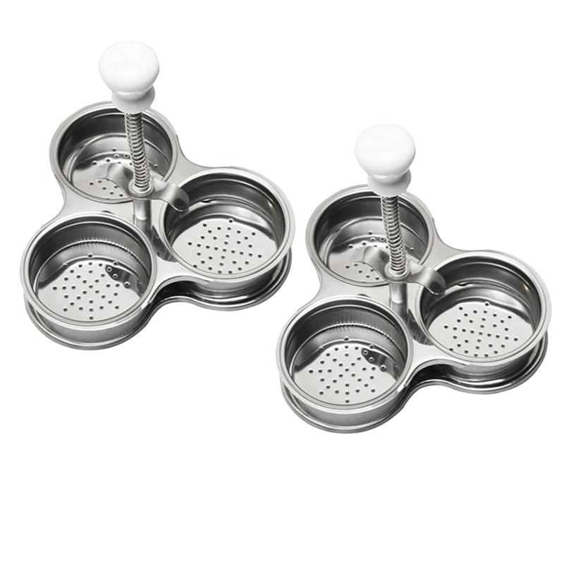 2 Stuks Drie Rooster Rvs Ei Pocheren Fornuis Pot Stoom Mand Voor Kookplaat Ei Koken Voor Keuken Ei Gereedschappen (Zilver): A