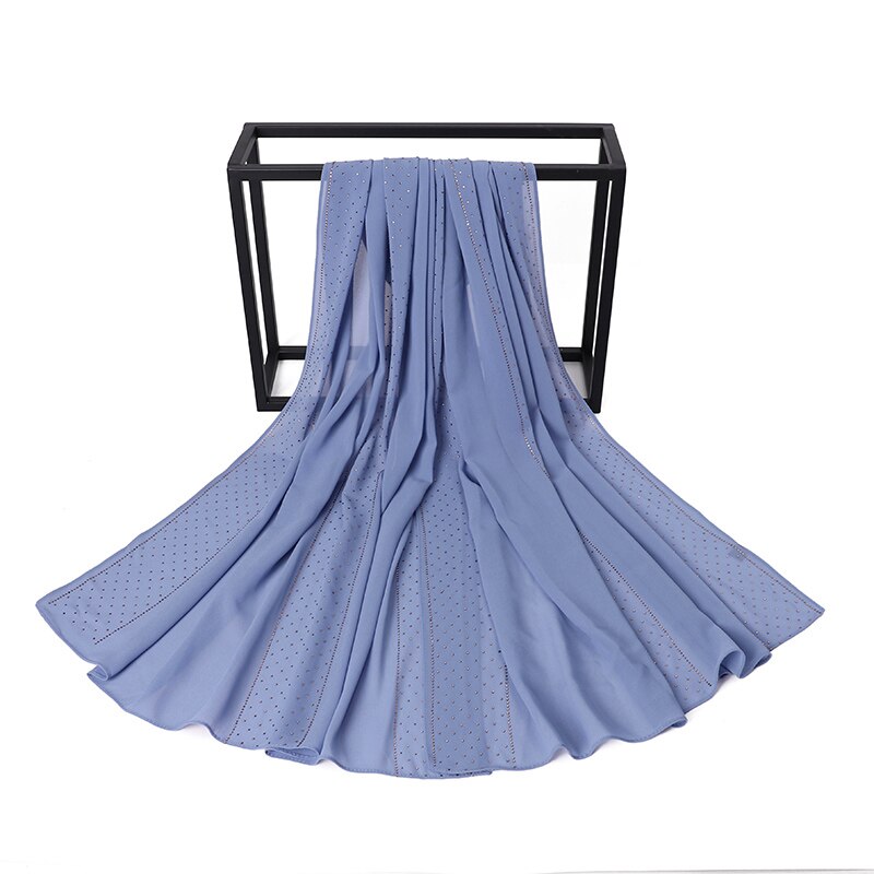 Écharpe en mousseline de soie avec perles pour femmes, Hijab avec perçage de cristal, châles, bandeau, écharpe, 19 couleurs au choix: COLOR 7